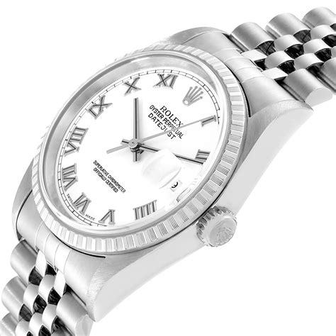 rolex datejust 36 white roman dial steel mens watch 16220|Rolex Datejust 16220 White Roman Index Dial .